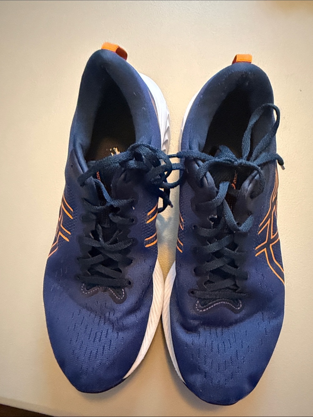 Asics Men’s Navy Blue Running Sneakers with Orange Accents